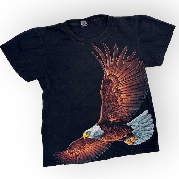 Vintage Tops - Vintage Liquid Blue Eagle T-Shirt Black Graphic Print